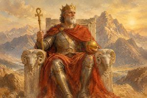 Imperatorius, Taro korta: karalius akmeniniame soste su avinų galvomis prieš kalnus